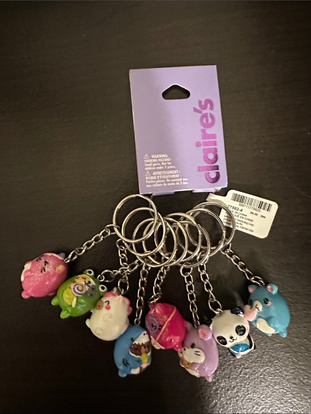 Claire's Mini Animal Charm Keychain Set - Pink, Green, Blue, Purple, White